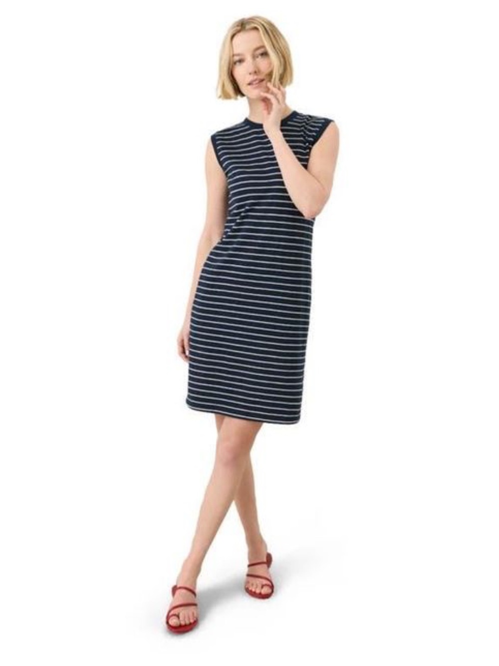 Pact Women's Blue Organic Cotton Soft-Slub Essential Muscle Tee Dress size L